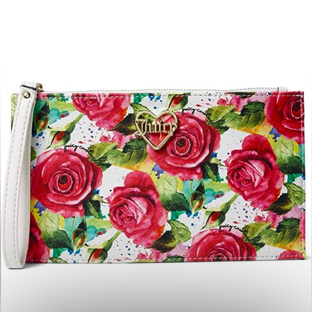 Juicy Couture White Roses Floral Wristlet NWOT